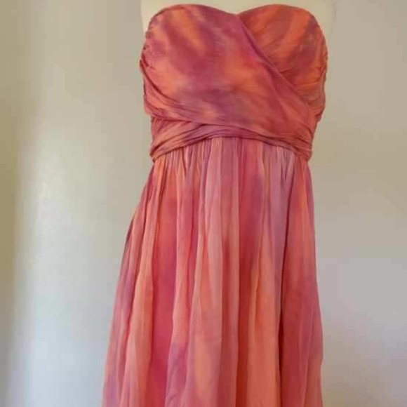 Silk Short Dress 14 16 XL bridesmaid party peach pink purple Large tie dyed plus